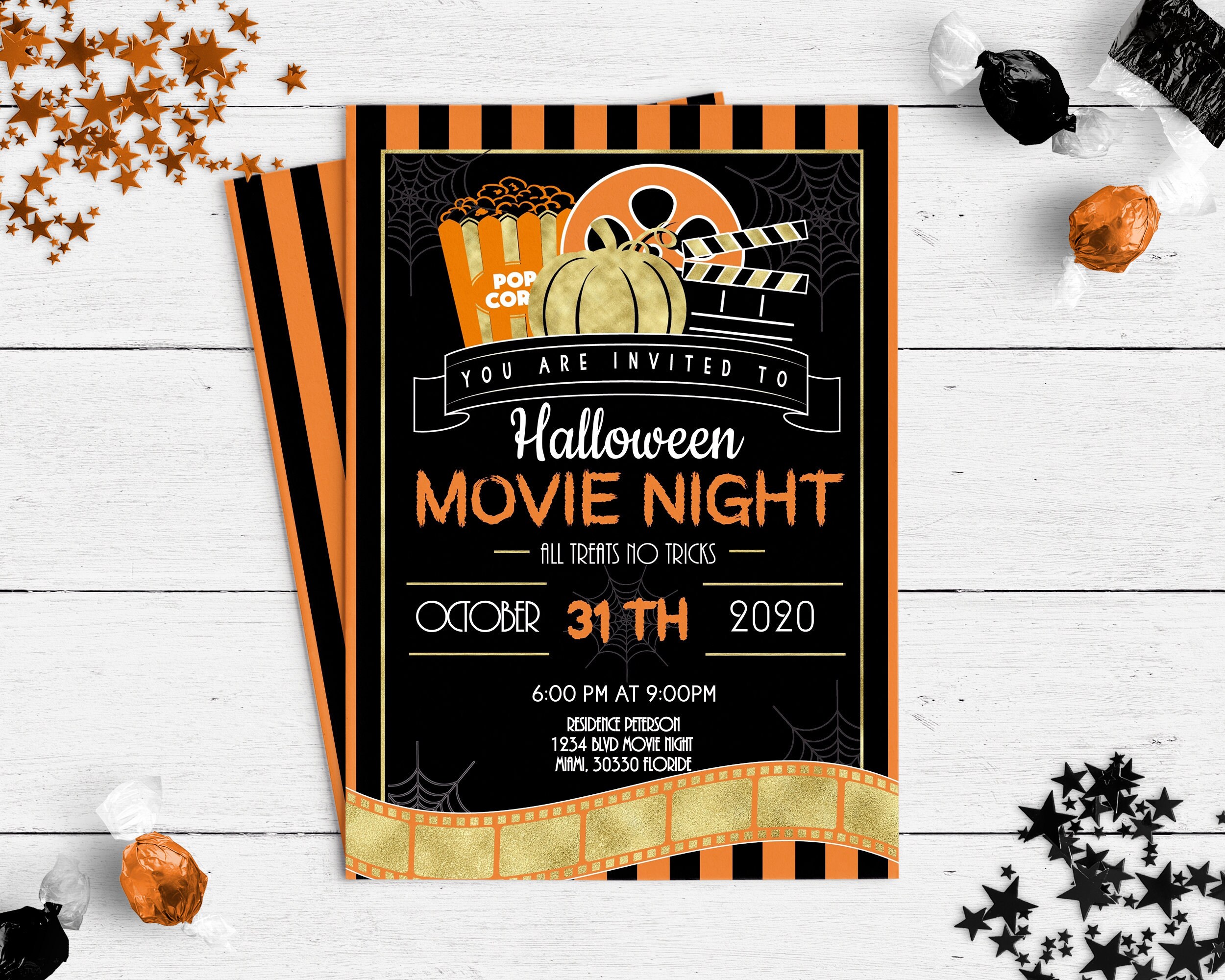 Movie Night Invitation Halloween Party Halloween Movie Night Etsy