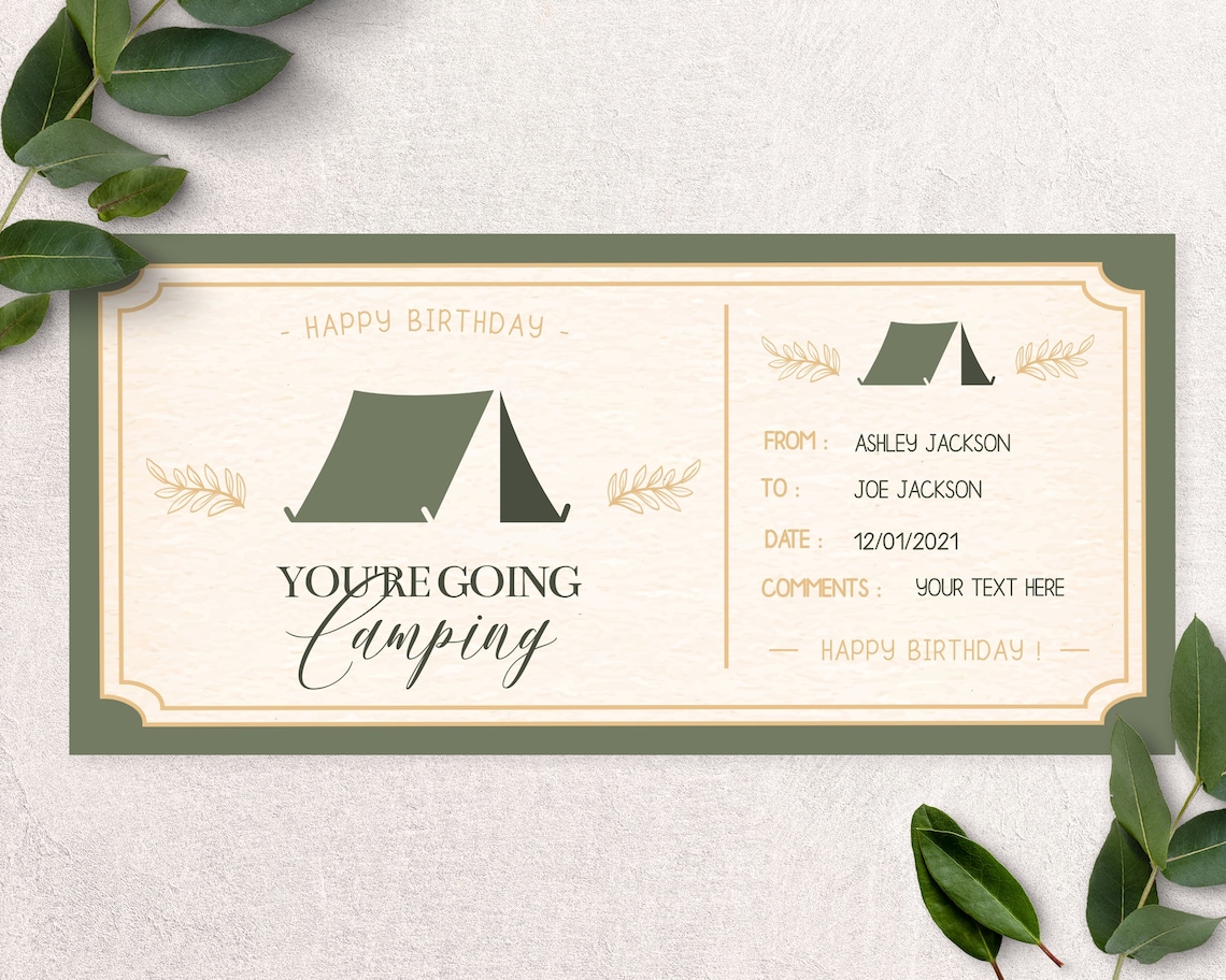 Camping Gift Ticket Voucher Surprise Activity Travel Gift Etsy
