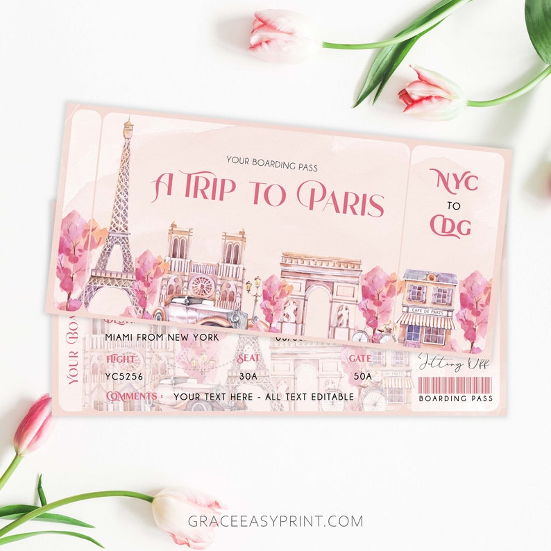 Paris Boarding Pass Paris Suprise Trip Gift Ticket Boarding - Etsy