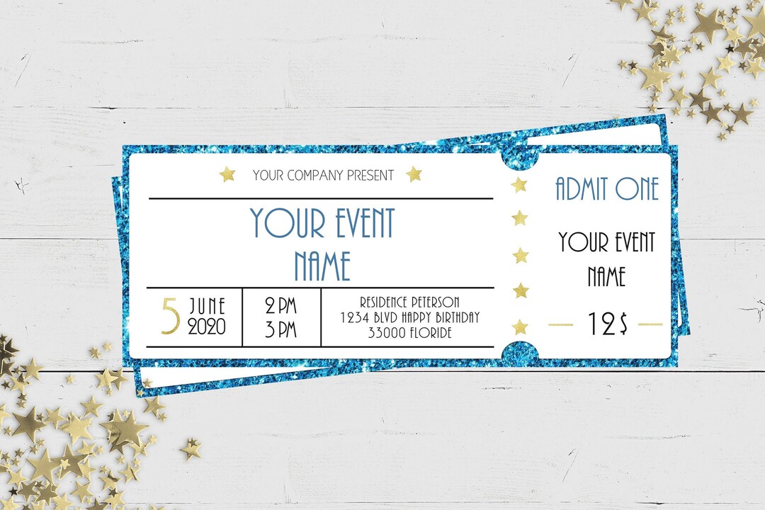 Blue Glitter Event Ticket Printables Editable Event Ticket - Etsy
