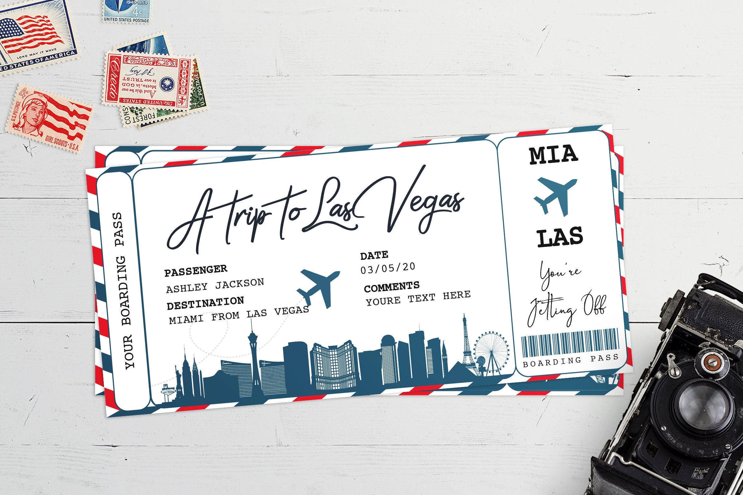 BOARDING PASS Las Vegas boarding Pass Template Surprise Etsy