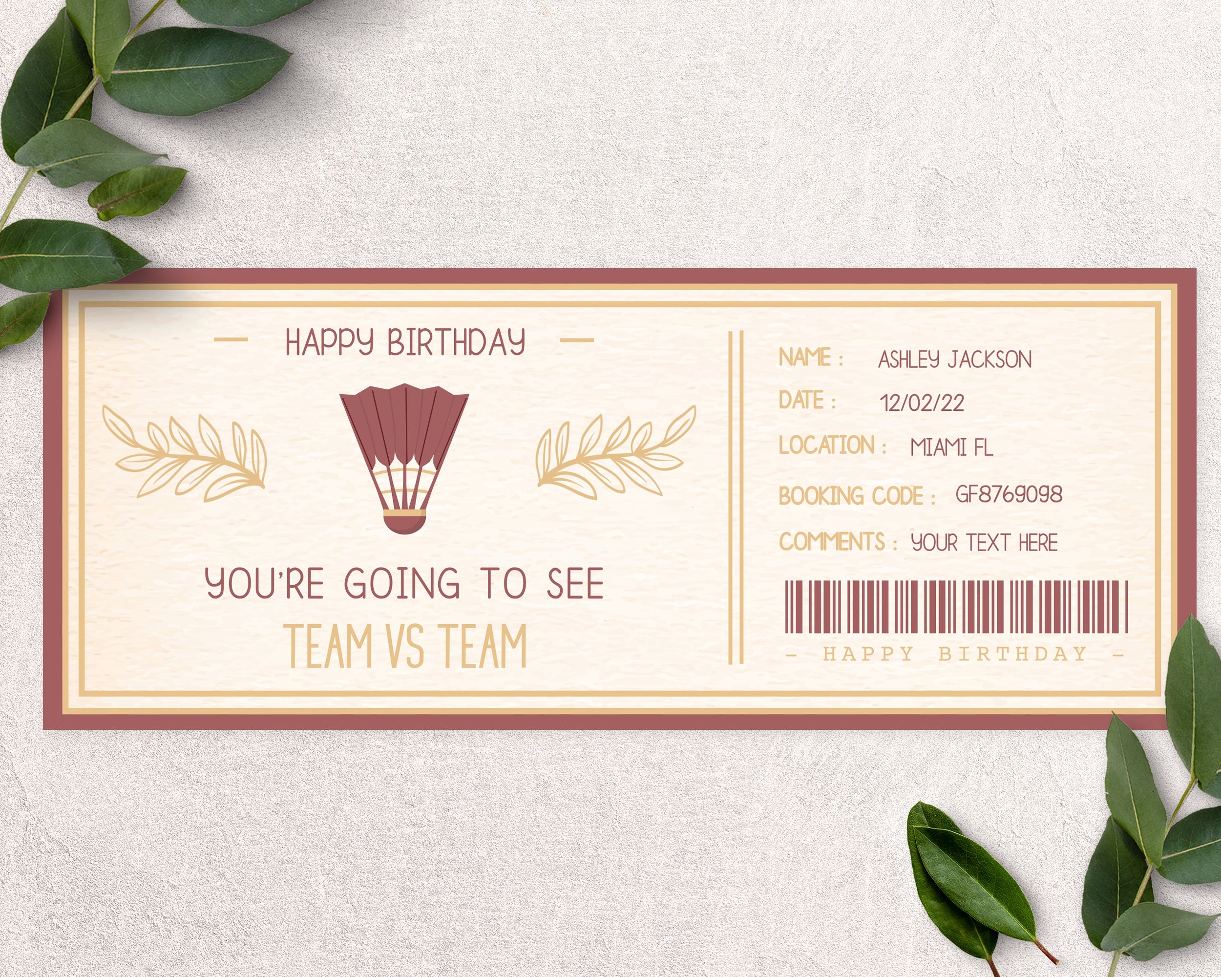 Printable badminton gift Ticket Printable Badminton sport Etsy