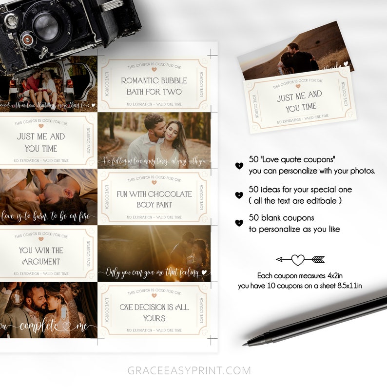 Printable Editable Love Coupons With Photos A Romantic and - Etsy