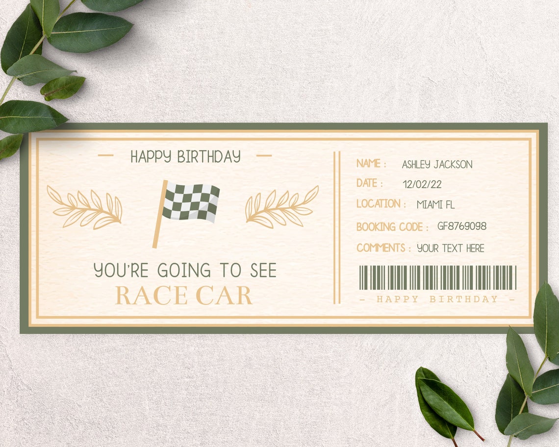 Custom Race Car Ticket Printable Car Race Ticket Formula 1 Etsy