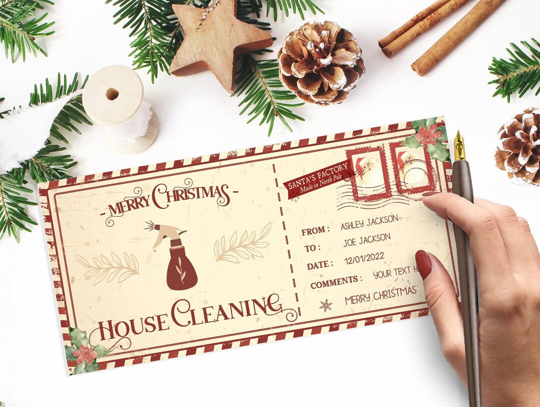 House Cleaning Cards, House Cleaning Christmas Voucher Printable