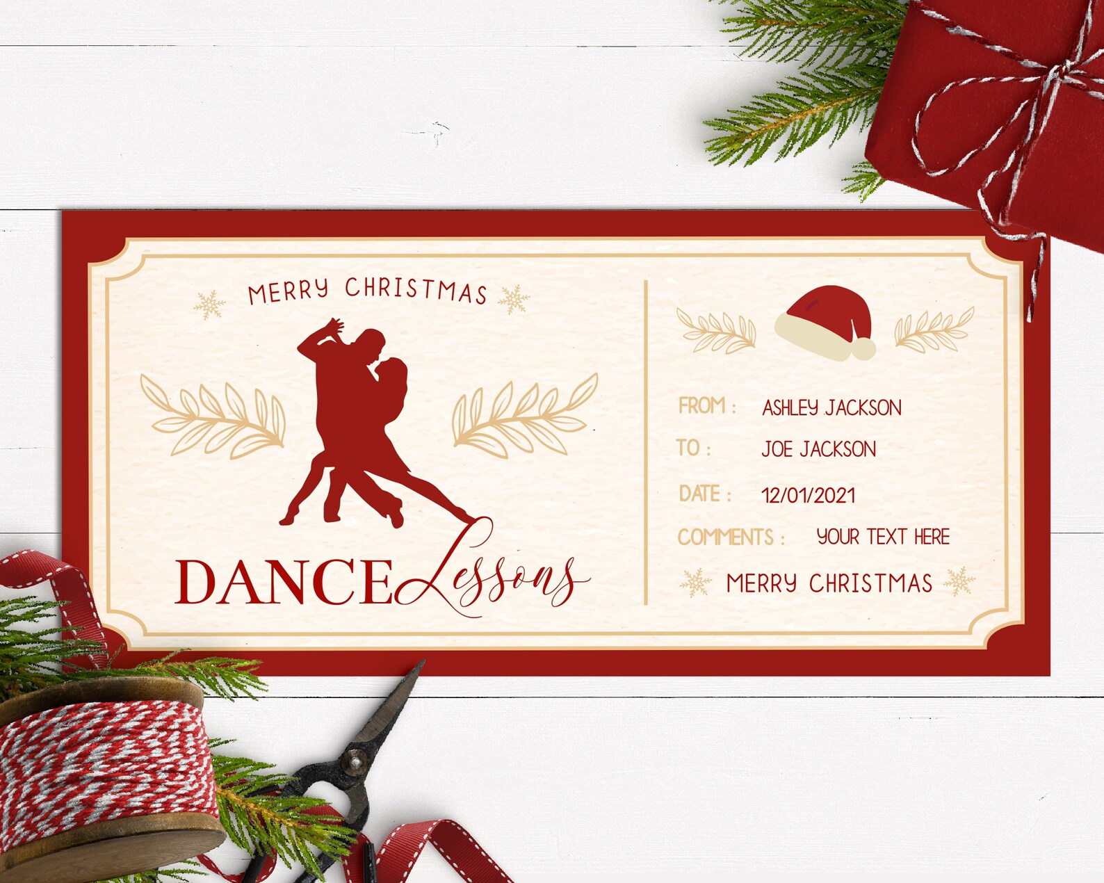 Dance Lessons Christmas Voucher Dance Coupon Dance Lessons Etsy