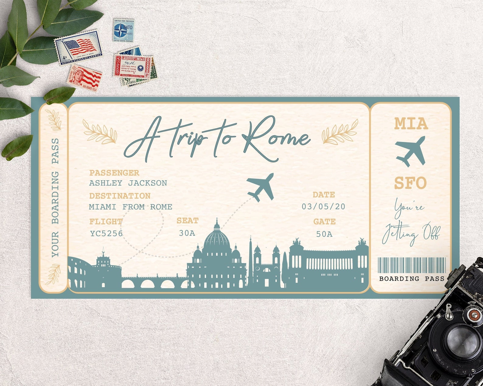 Boarding pass to Rome trip to italy boarding pass surprise | Etsy