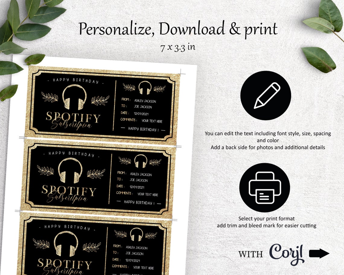 Spotify Abonnement Geschenkgutschein editierbare Gutschein - Etsy.de
