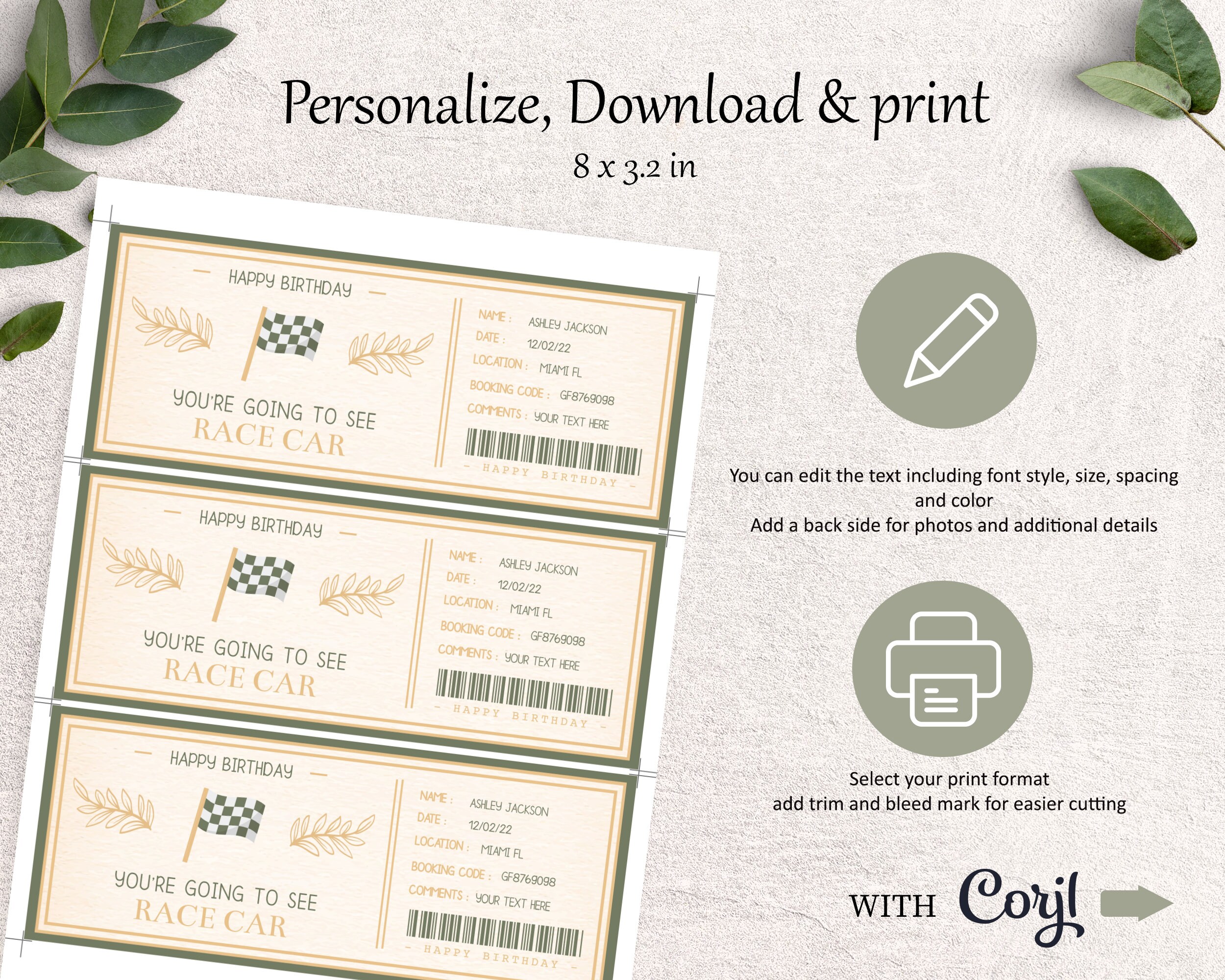 Custom Race Car Ticket Printable Car Race Ticket Formula 1 Etsy