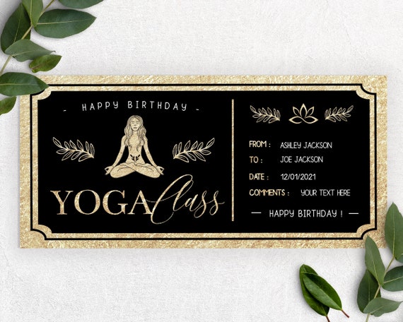 Yoga Class Voucher, Yoga Gift, Editable Voucher, Happy Birthday