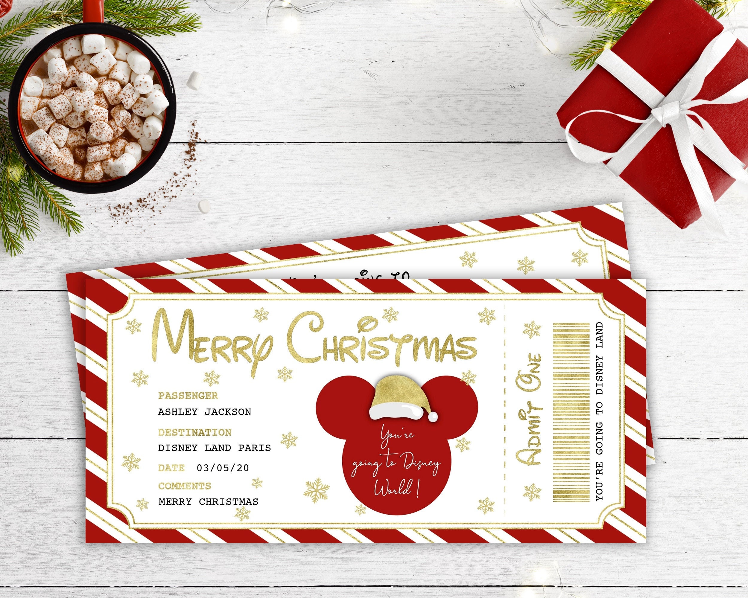 Christmas Disney Surprise Ticket Disney Reveal Disney Etsy