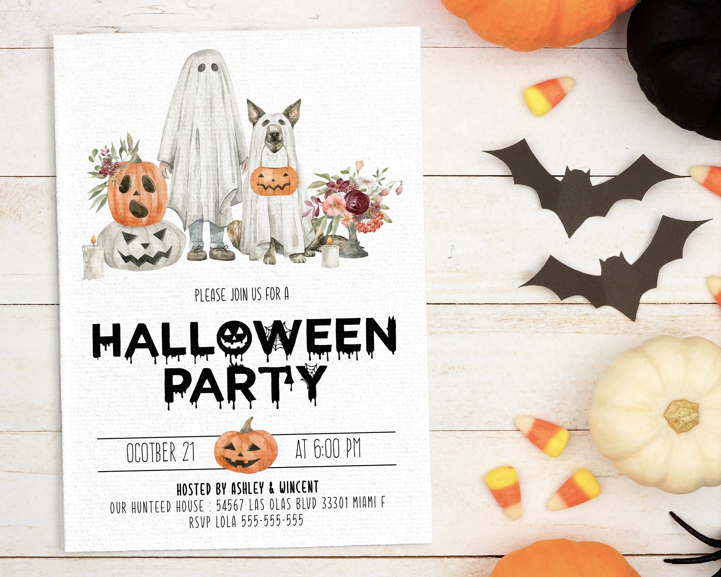 Halloween Party Invitation Ghost Invitation Pumpkin Etsy
