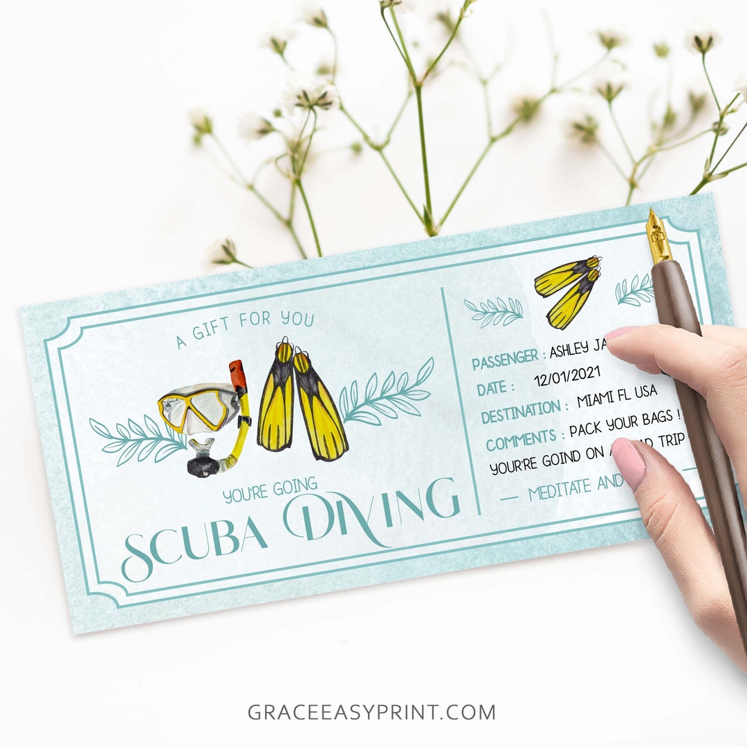 Scuba Lessons Gift Voucher Scuba Diving Gift Ticket Ticket Etsy