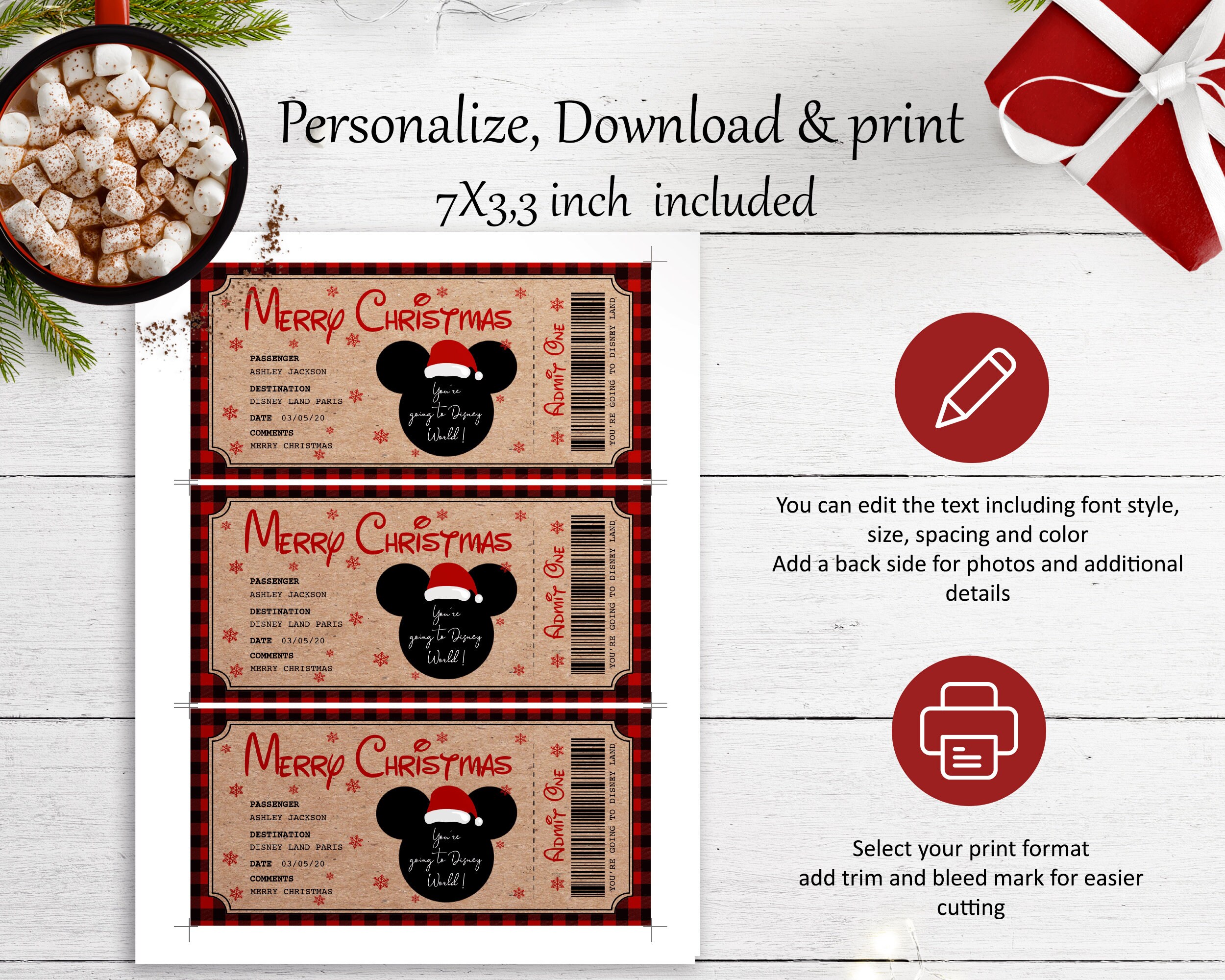 Christmas Disney Surprise Ticket Disney Reveal Disney Etsy UK
