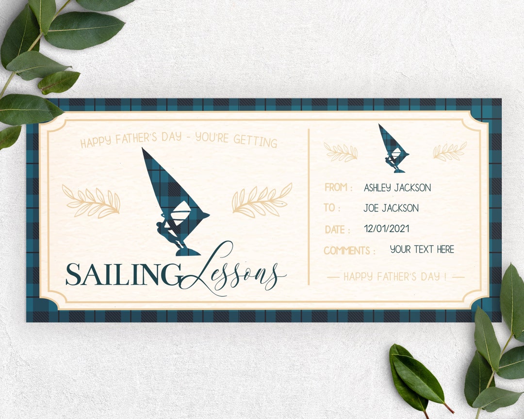 Father's Day Sailing Voucher Sailing Lessons Gift Ticket Etsy