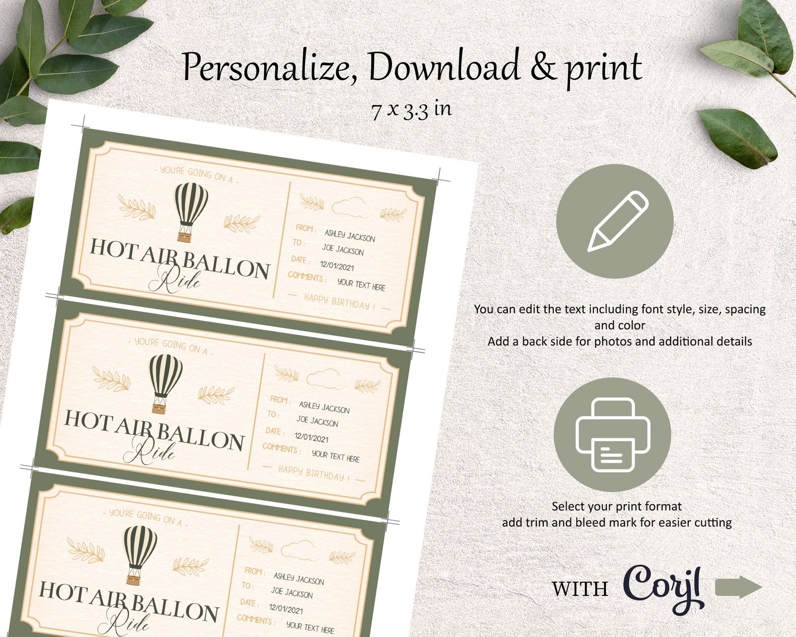 Printable Hot Air Balloon Ride Gift Ticket Gift Experience Etsy UK