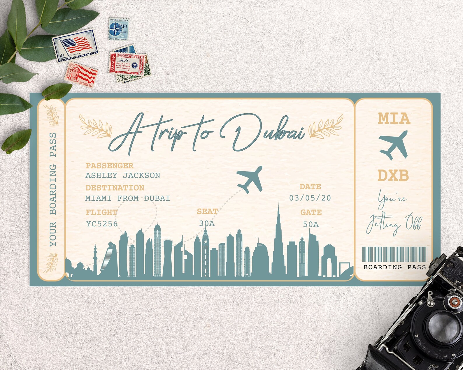 Boarding Pass to Dubai Trip to Dubai Boarding Pass Surprise Etsy