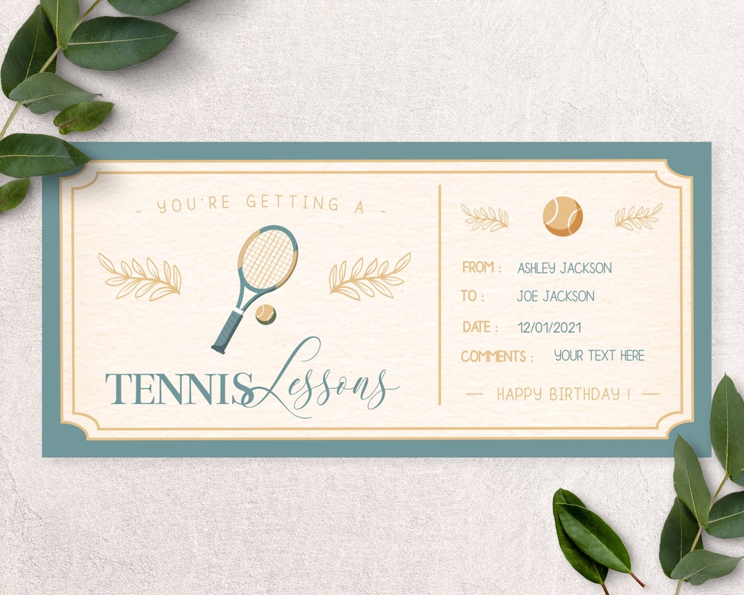 Printable Tennis Lessons Gift Voucher, Surprise Activity, Sport Gift