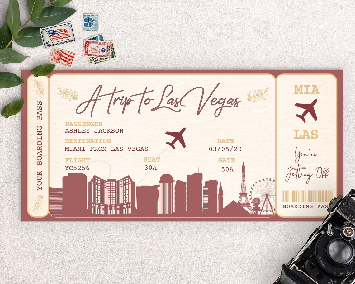 Las Vegas Boarding Pass Boarding Pass Template Surprise Etsy UK