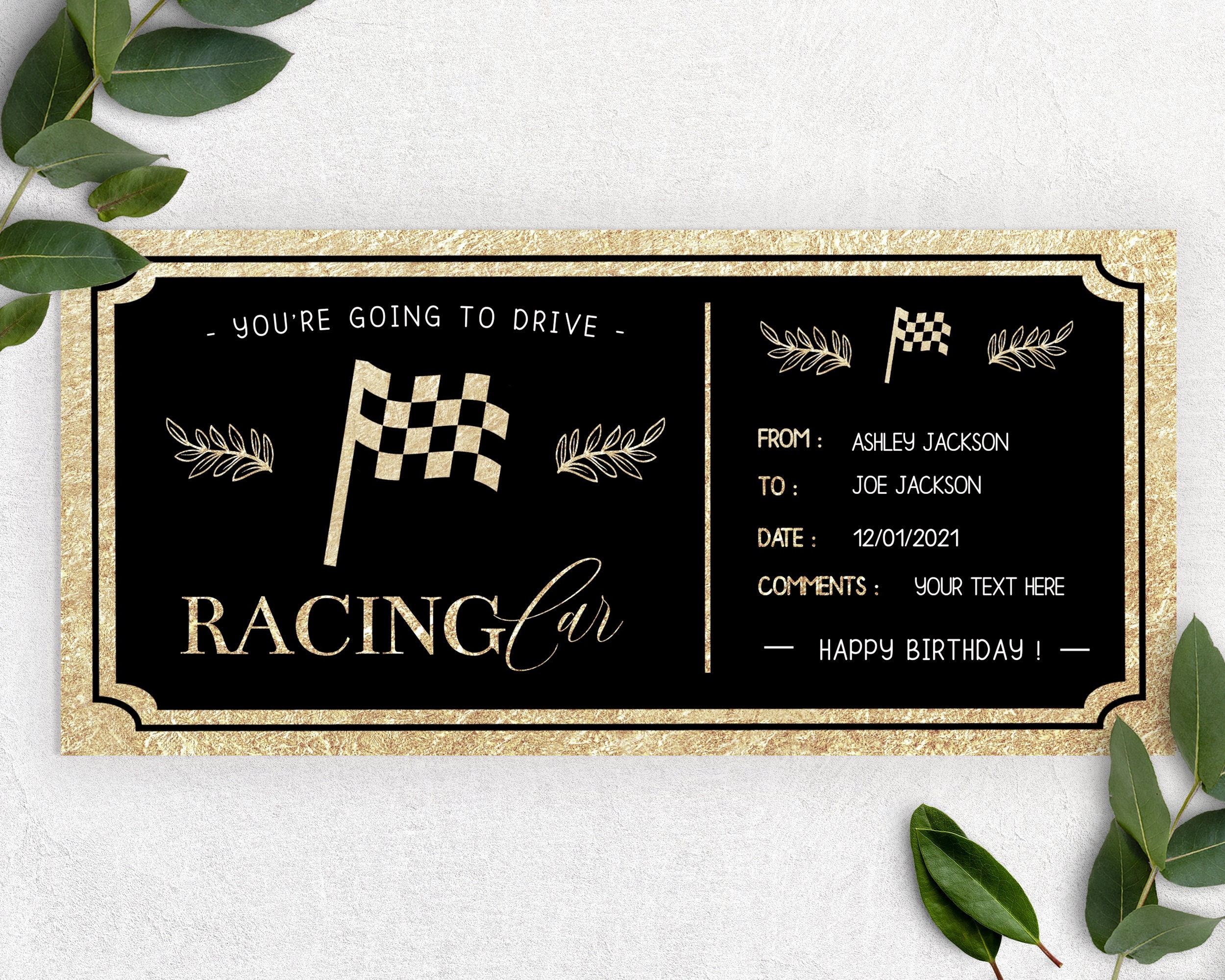 Racing Car Gift Voucher Editable Voucher Happy Birthday Etsy UK
