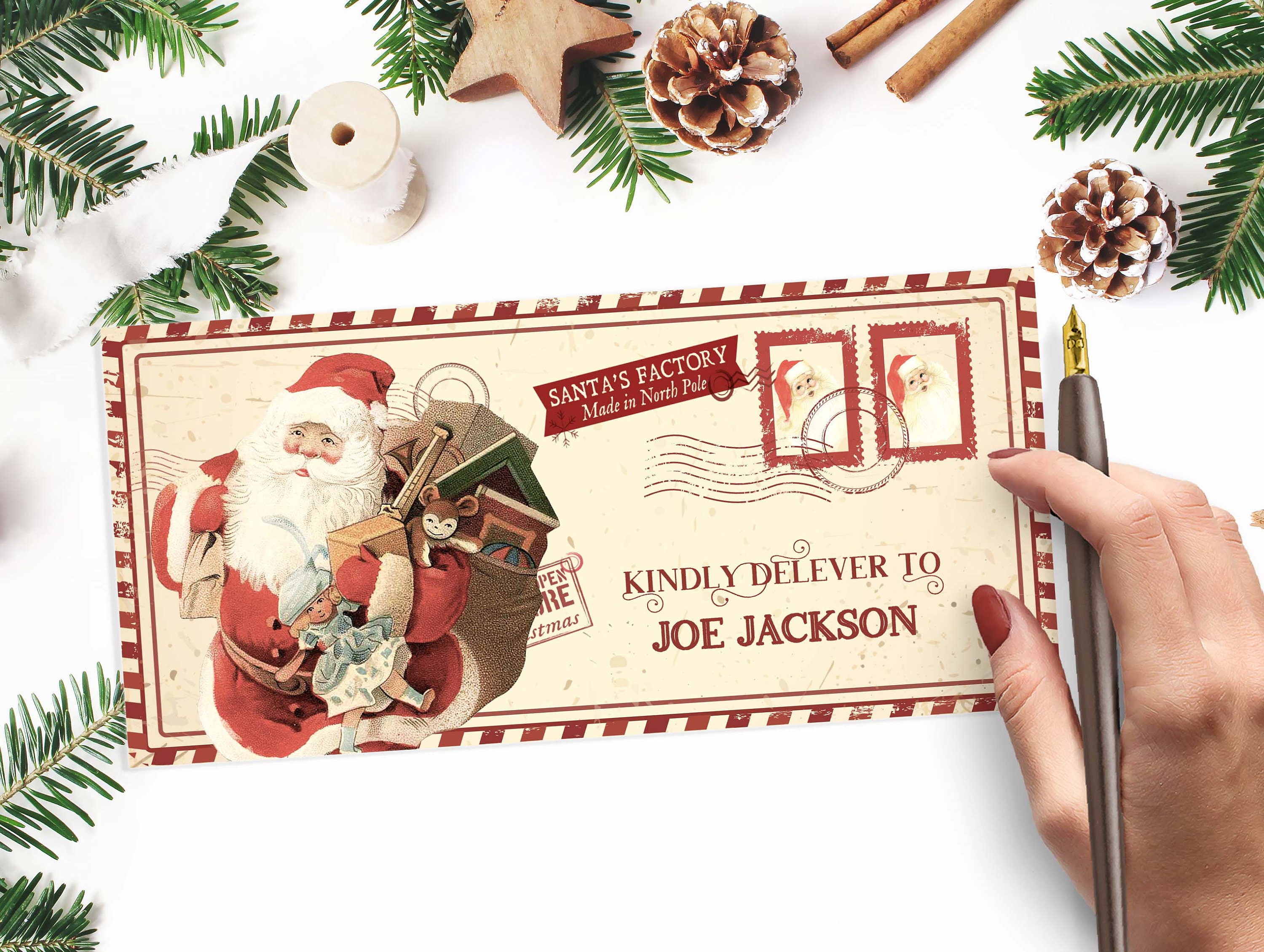 Enveloppe cadeau Père Noël 16 x 24 x 0,5 x 0,5 avec autocollants
