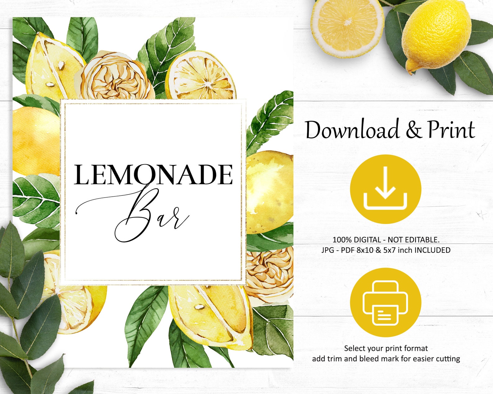 Lemonade Bar Printable Sign Lemonade Decor Lemon Decor Etsy