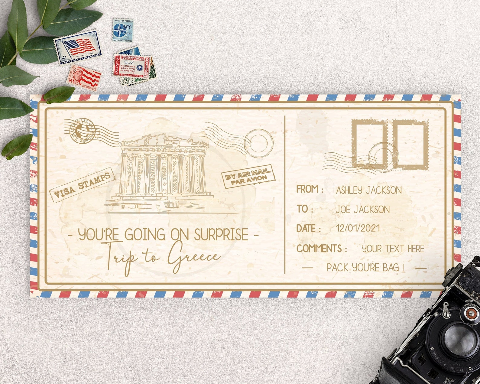 Trip to Greece Travel Ticket Trip to Europe Travel Gift Etsy