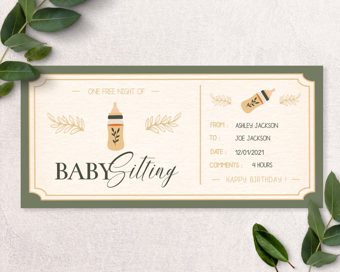 Printable Baby sitting ticket gift Experience gift Ideas Etsy