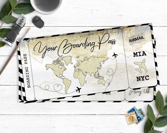 Boarding Pass Template, Surprise Flight, Ticket Trip, Watercolor, Surprise  Trip Reveal, Birthday Gift Ticket, Fake Airplane Ticket, Gold -  Israel