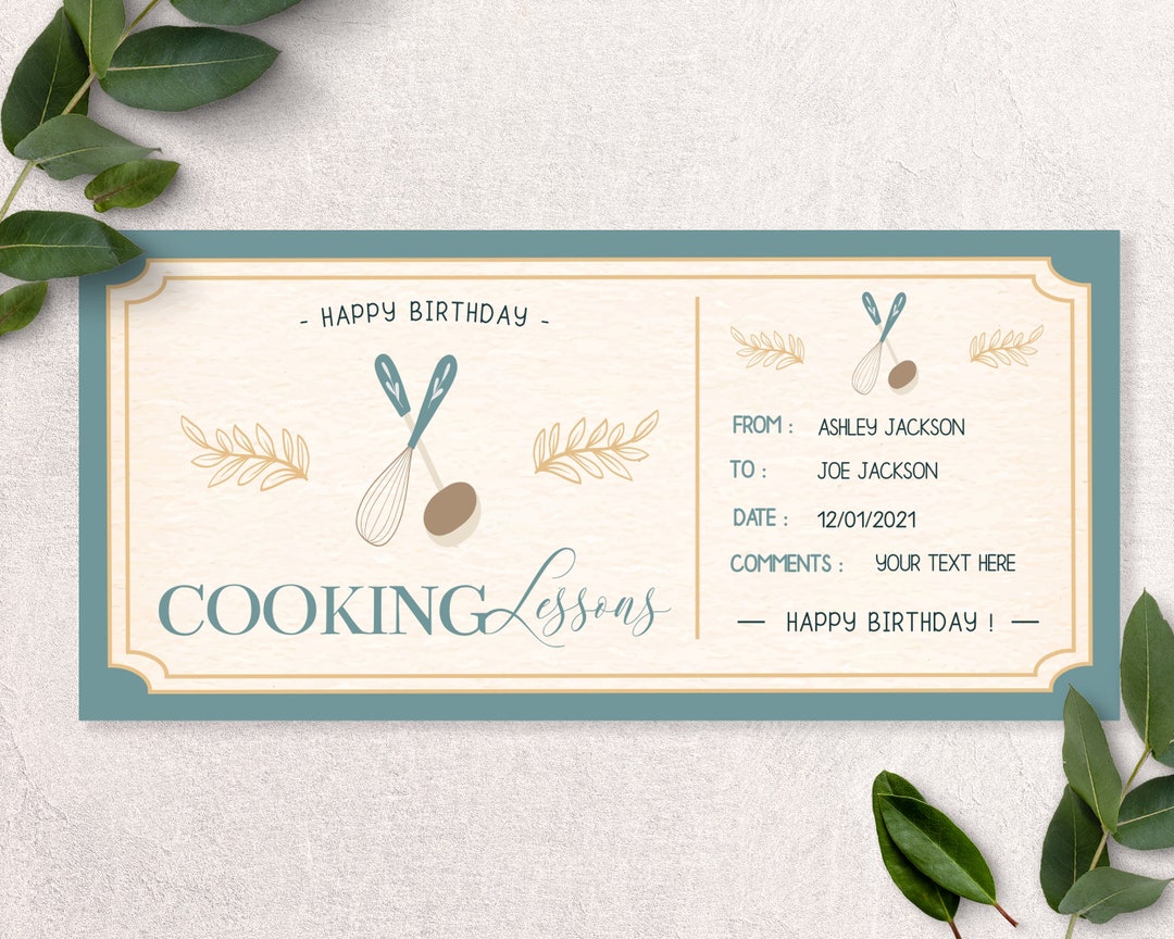 COOKING LESSONS GIFT Ticket Custom Gift Ticket Surprise Etsy