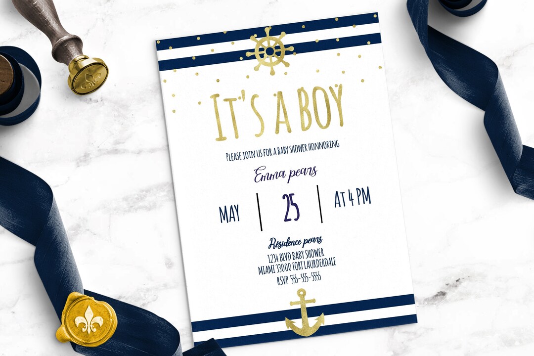 Nautical Baby Shower Invitations Nautical Invitationnautical Etsy