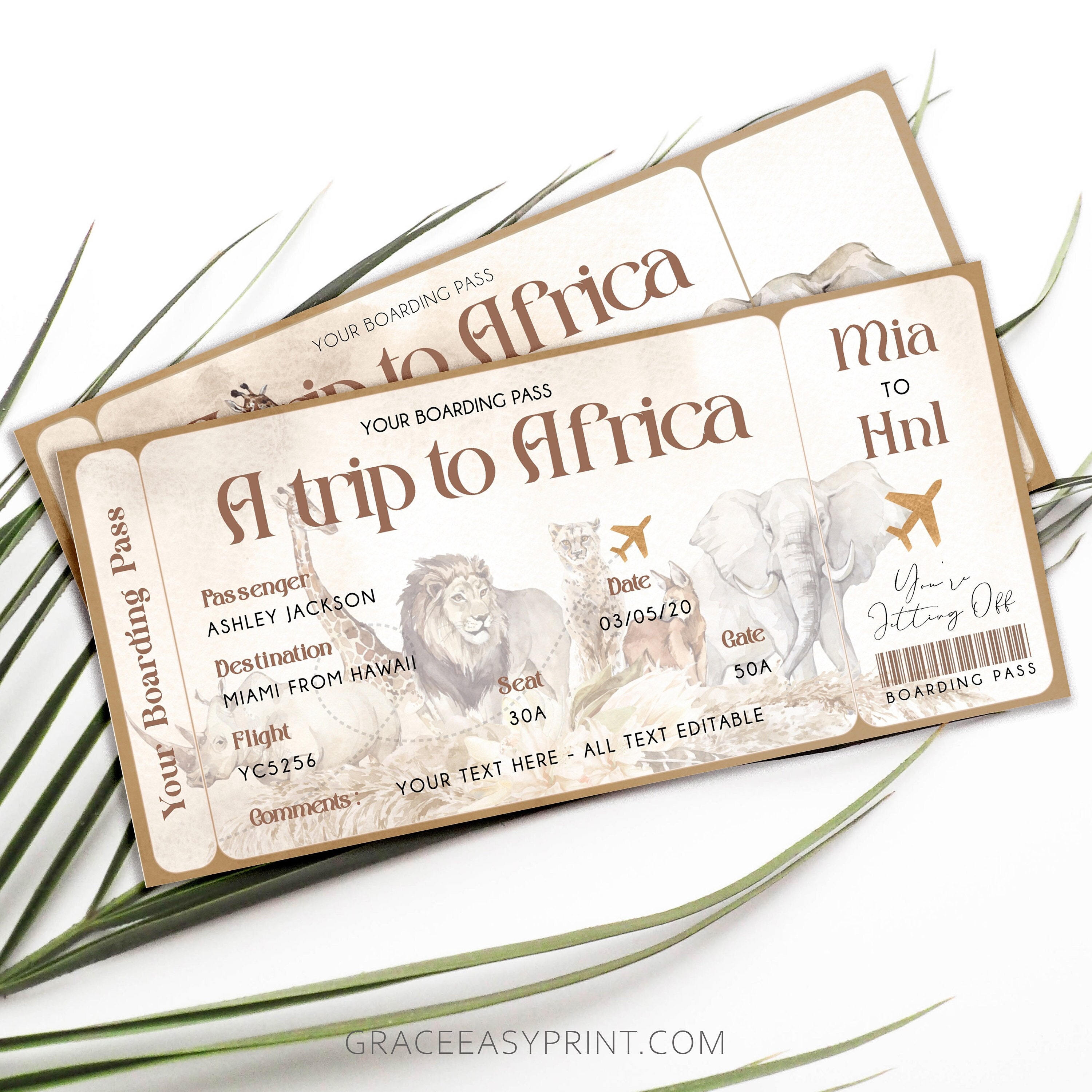 African Safari Boarding Pass Africa Plane Ticket Safari Etsy