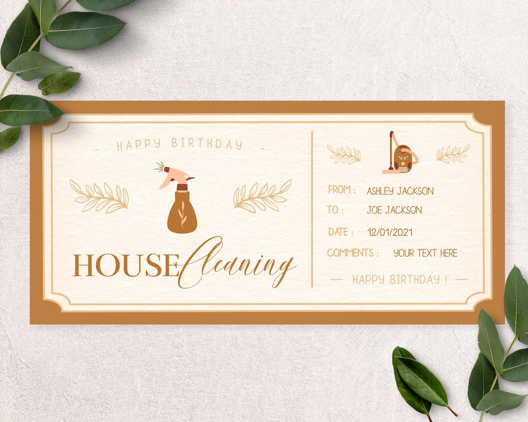 Printable House Cleaning Gift Ticket Birthday Gift Ticket Etsy