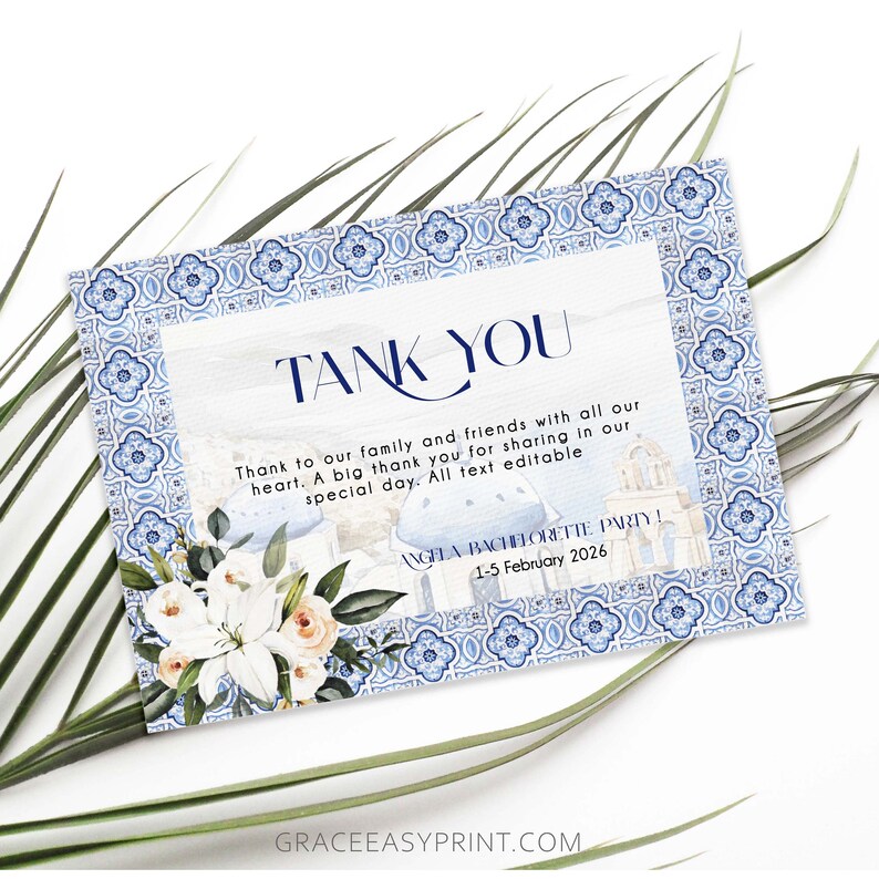 Greece Editable Thank You Card Greece Thank You Brunch Etsy