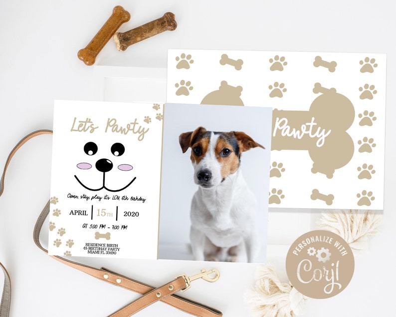 Pets Invitation Lets Pawty Editable Template 5x7 Etsy