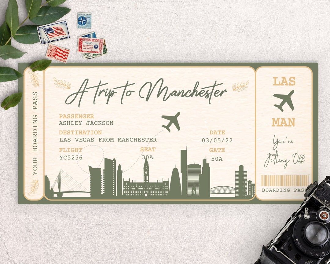 Manchester Boarding Pass Boarding Pass Template Surprise - Etsy