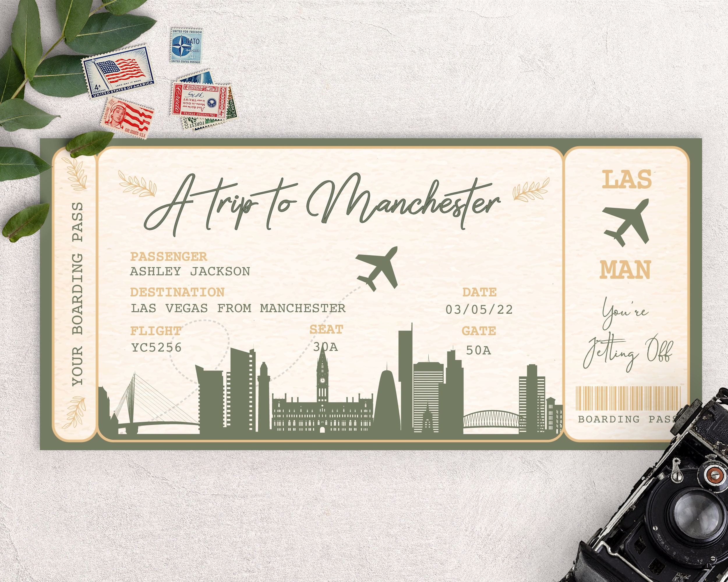 Manchester Boarding Pass Boarding Pass Template Surprise Etsy Ireland