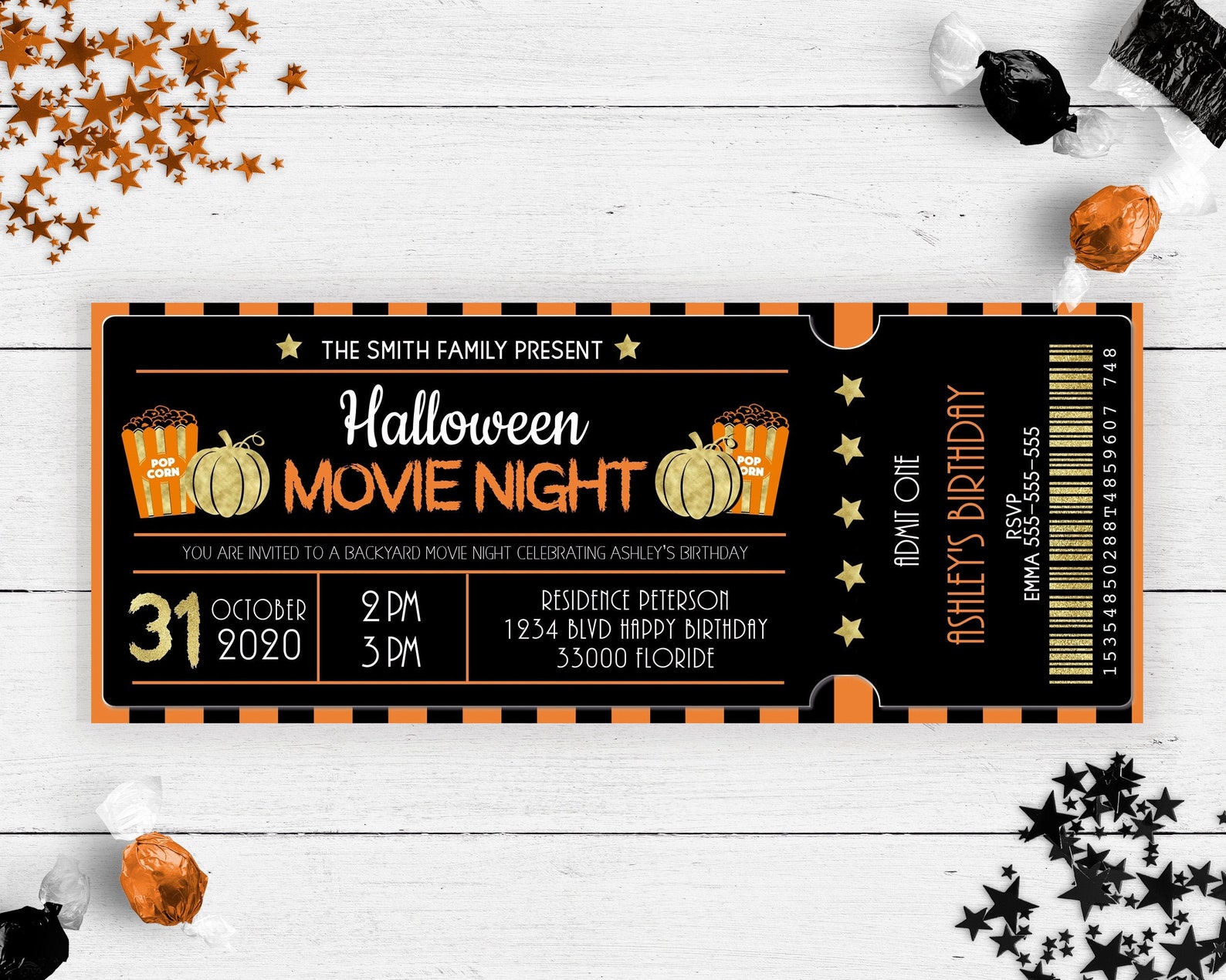 HALLOWEEN MOVIE NIGHT Ticket Halloween Party Movie Night Etsy