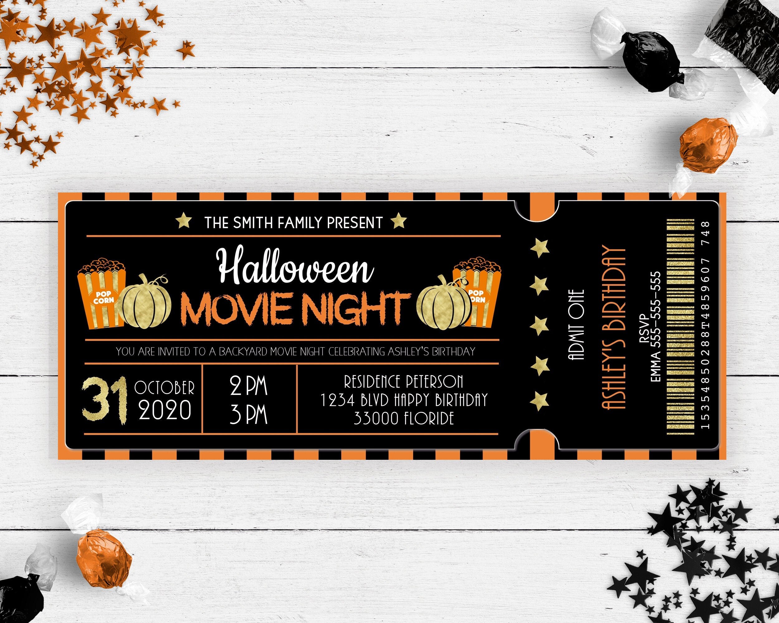 HALLOWEEN MOVIE NIGHT Ticket Halloween Party Movie Night Etsy