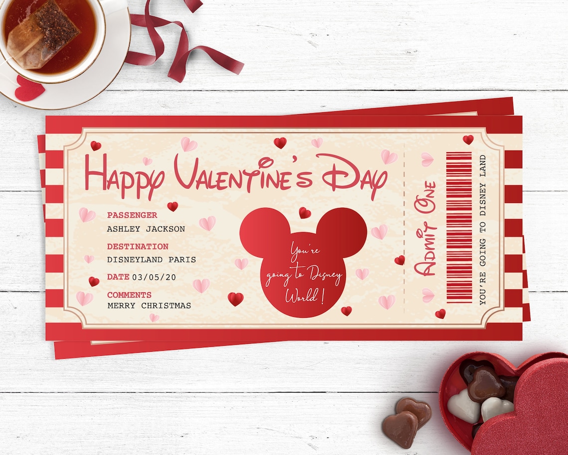Disney Surprise Ticket Valentine's Disney Reveal Disney Etsy