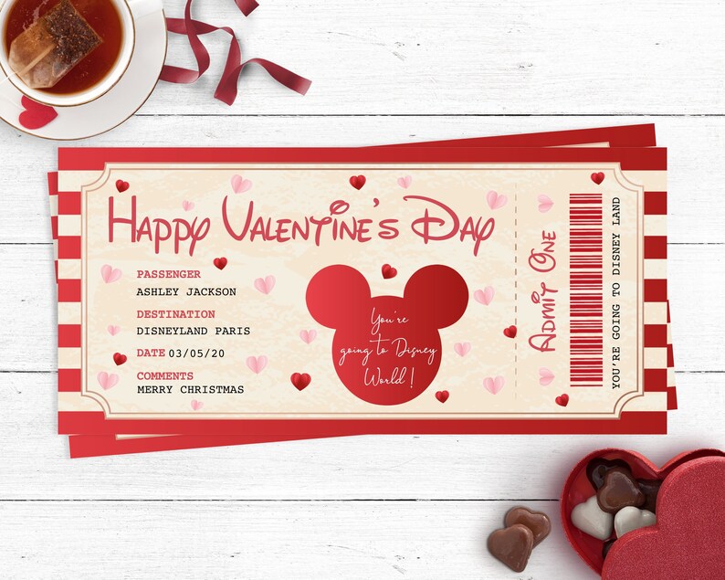 Disney Surprise Ticket Valentine's Disney Reveal Disney Etsy