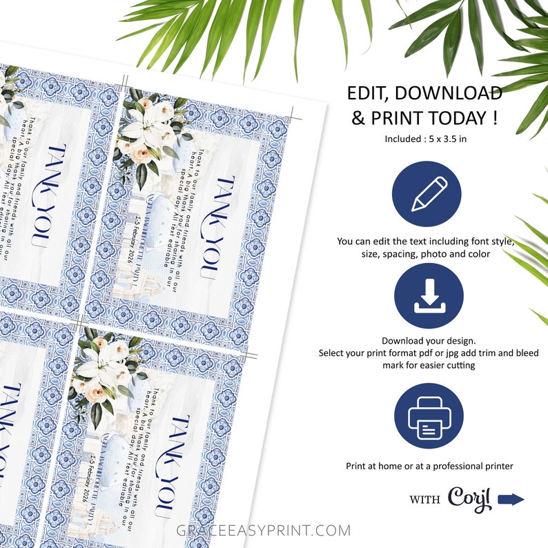 Greece Editable Thank You Card Greece Thank You Brunch Etsy