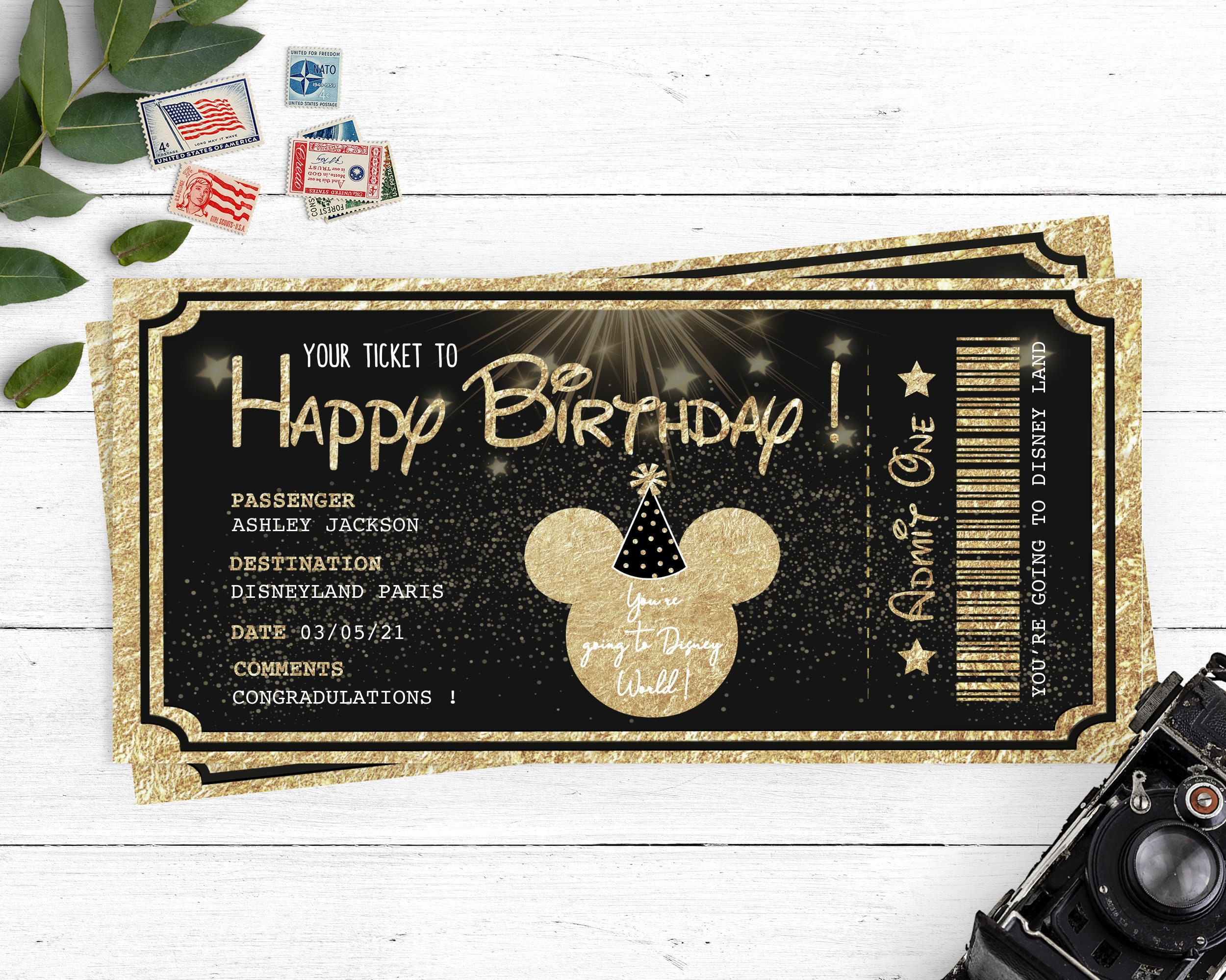 Ticket to Theme Park Happy Birthday Surprise Disney Trip - Etsy 日本