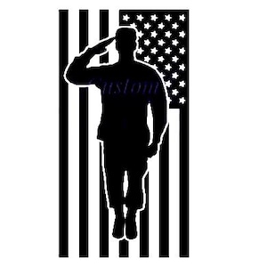 Soldier (MALE) Saluting Flag Silhouette Car Window Decal