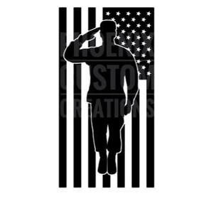 Soldier Saluting Flag Silhouette Car Window Decal