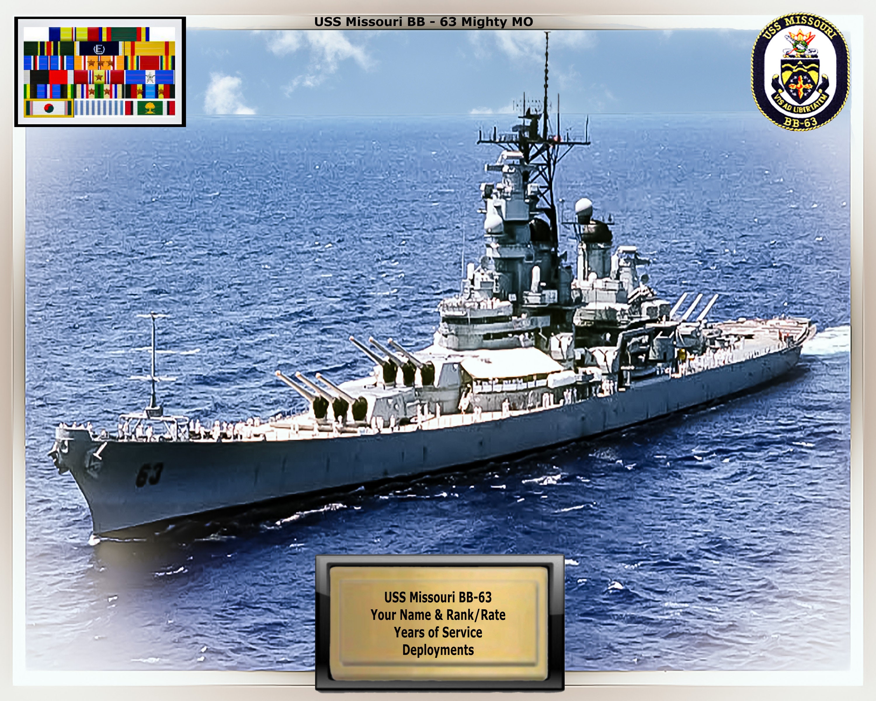 Uss Missouri Bb-63 A Personalized Photo Mighty Mo - Etsy