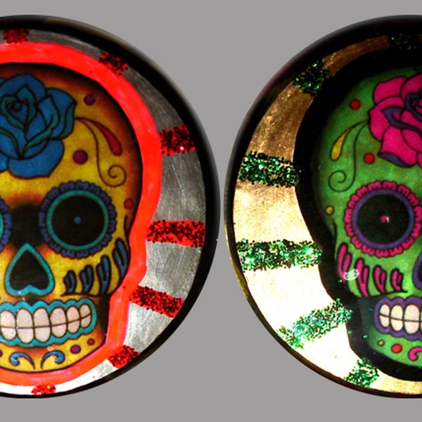 Ceinture à Boucles Tetes de Mort style "Sugar Skull"mexicains en resine et peint à la main