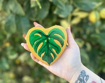 Hoja de Monstera Acrílico sobre Lienzo de Corazón