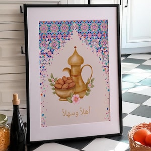 Arabisch Wand Kunst Poster Ahlan Wa Sahlan Willkommen druckbare Kunst Drucke Kaffee Tee Drucke Essen trinken Wohnkultur Digital Download Wand Dekor