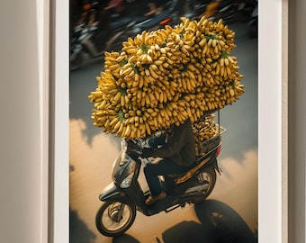 Vietnam Travel Poster Banana Bicycle Artwork Digital Download Home Decor Asia Wall Art Hangings